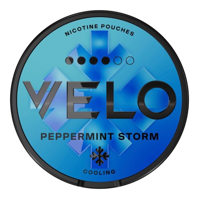 Bild 1, VELO Peppermint Storm snus – stark pepparmintsmak