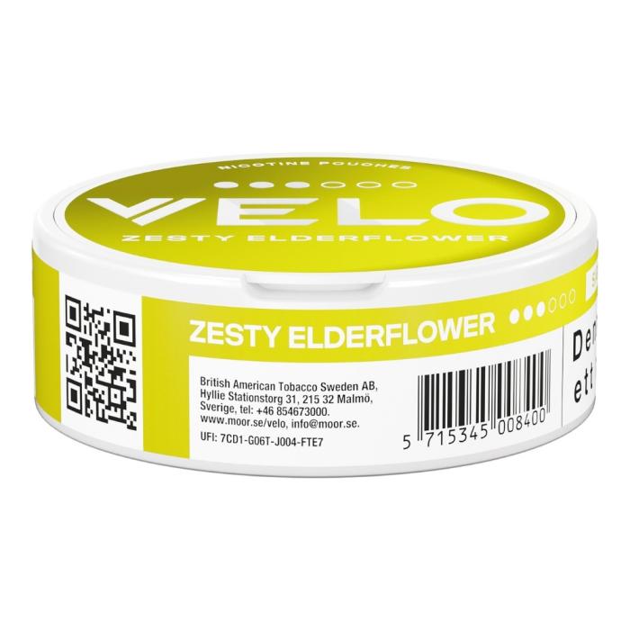 Bild 4, VELO Zesty Elderflower liggande dosa nikotinpåsar